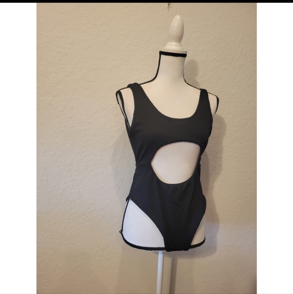 Black Cut Out One Piece Swimsuit - Picture 3 of 4
